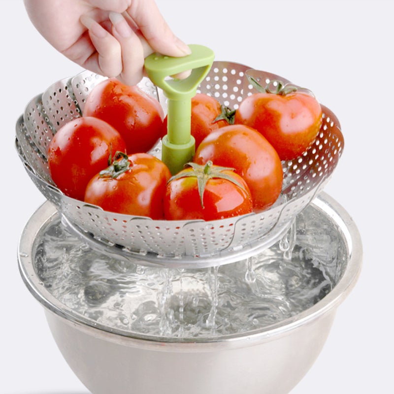 Stainless Steel Folding Mesh Dish Fruit Vegetable Steamer Basket Kitchen Cooking Tool - Image 5