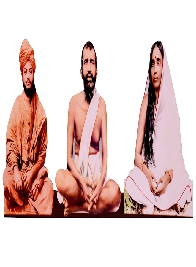 Vils Sri Vivekananda Sri Ramakrishna Paramahamsa & Sarada Devi Divine Holy Blessing Wood & Plastic Wall Mount/Table Top Photo Frame Cutout with Back Stand (Size: 9.5 inch X 4 inch)- Multicolor - Image 1