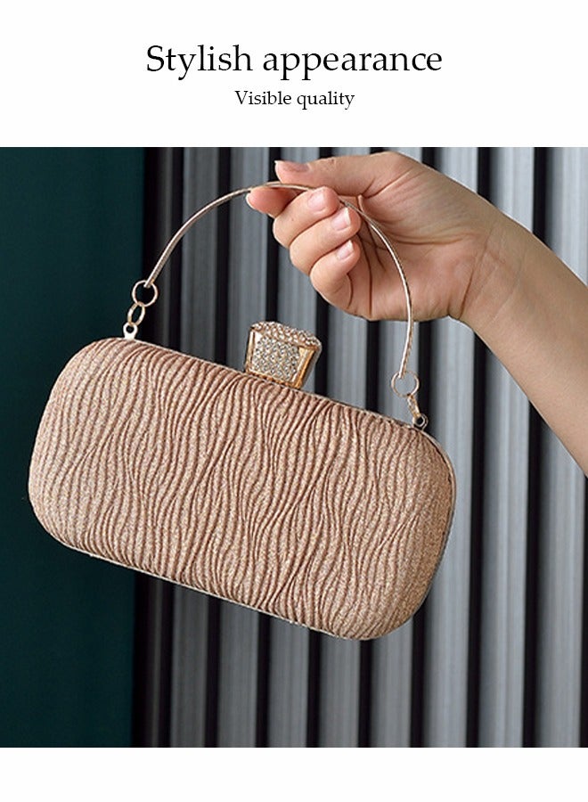 DUNISO Crystal Clutch Bag, Evening Bag, Shiny Luxury Rhinestone Wedding Bridesmaid Handbag, Pleated Bag, Shiny Banquet Handbag Evening Dress Rhinestone Bag, Suitable for Wedding, Banquet, Party  - Image 4