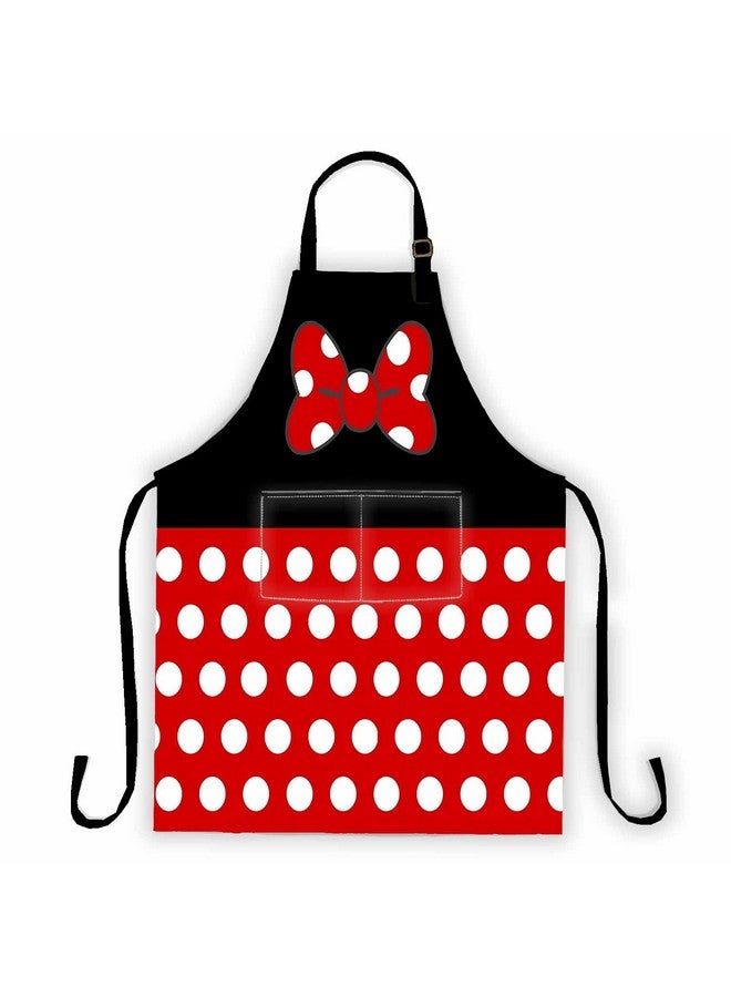 SSCSTS Cartoon Mouse Apron, White Polka Dots Aprons for Cute Girl Women Cooking Kitchen BBQ, Bib Aprons Adjustable Neck Strap with 2 Pockets WQDWSS187 - Image 1