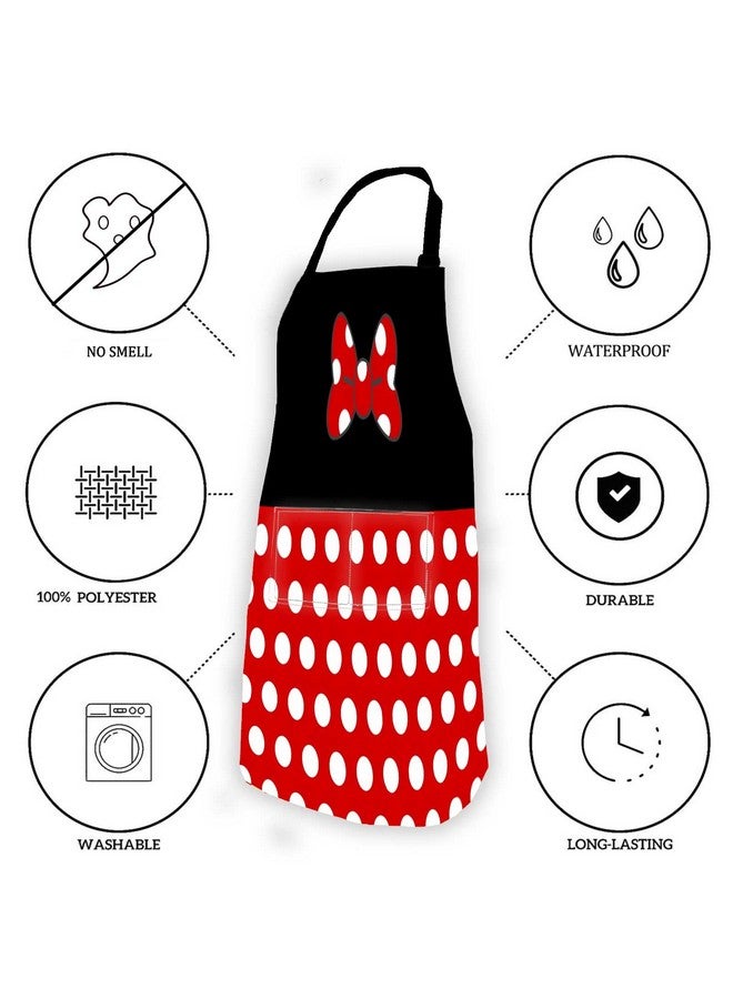 SSCSTS Cartoon Mouse Apron, White Polka Dots Aprons for Cute Girl Women Cooking Kitchen BBQ, Bib Aprons Adjustable Neck Strap with 2 Pockets WQDWSS187 - Image 2