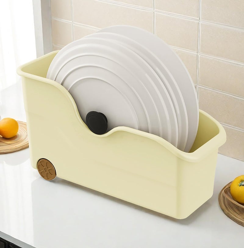 House of Quirk Storage Bins for Pantry and Kitchen Cabinet Organizer With Wheel - Multi-Purpose Basket for Kitchen, Bathroom Large (Pack of 1, Cream) - Image 1