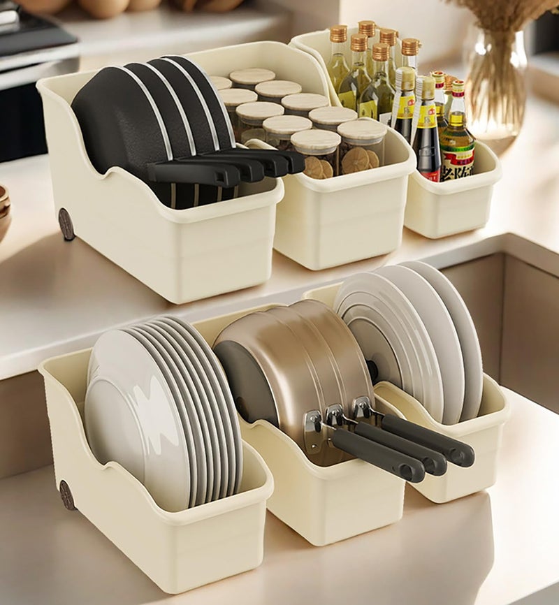 House of Quirk Storage Bins for Pantry and Kitchen Cabinet Organizer With Wheel - Multi-Purpose Basket for Kitchen, Bathroom Large (Pack of 1, Cream) - Image 5