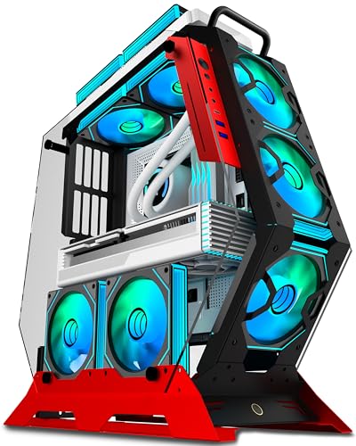 KEDIERS PC Case C570 ATX Mid Tower Tempered Glass Gaming Computer Open Frame Case with 7 PWM ARGB Fans (Pink) (red) - Image 1