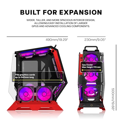 KEDIERS PC Case C570 ATX Mid Tower Tempered Glass Gaming Computer Open Frame Case with 7 PWM ARGB Fans (Pink) (red) - Image 3