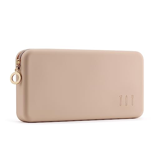 FVION Zipper Makeup Brushes Bag For Travel, Large Silicone Makeup Brush Holder, Make Up Brushes Pouch Case for Makeup Tools - Khaki - Image 1