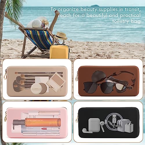 FVION Zipper Makeup Brushes Bag For Travel, Large Silicone Makeup Brush Holder, Make Up Brushes Pouch Case for Makeup Tools - Khaki - Image 2