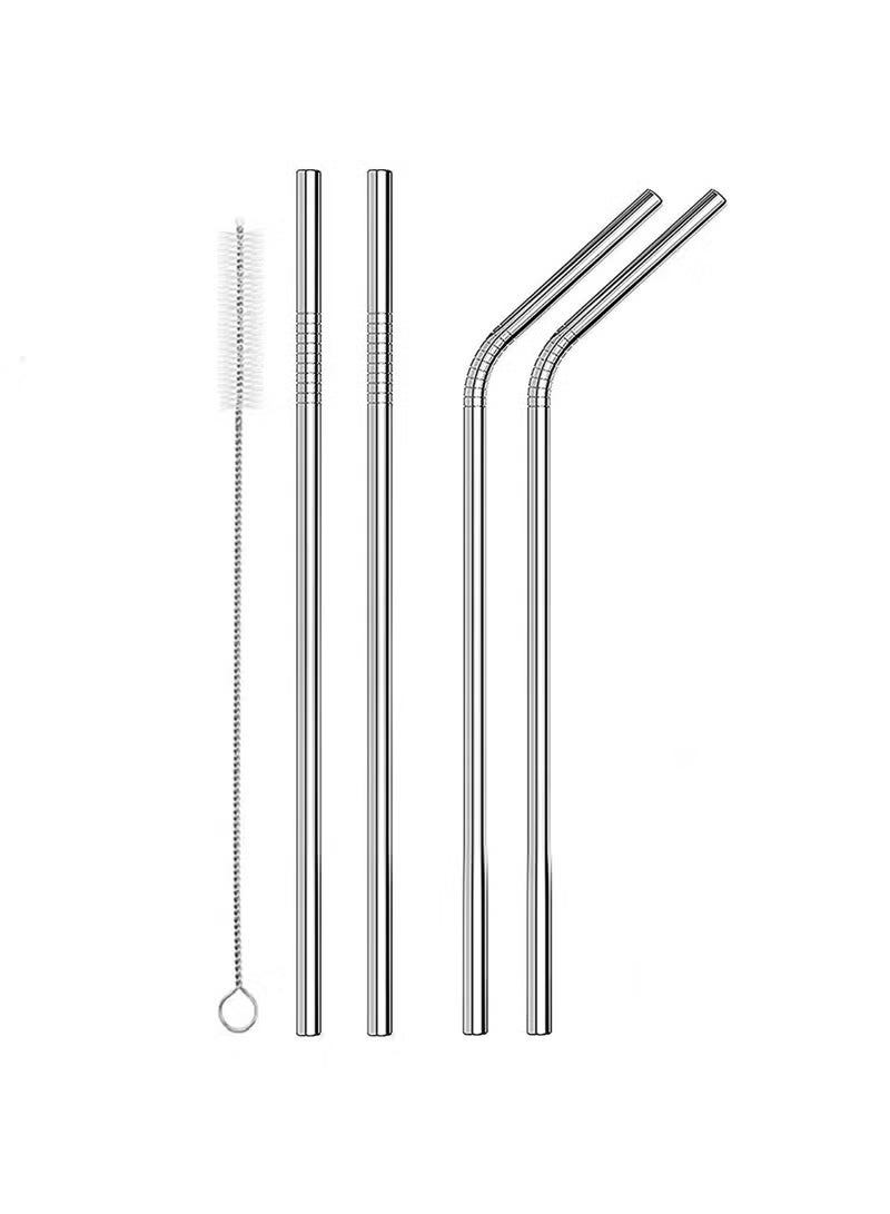 4-Piece Reusable Stainless Steel Straw Set with Cleaning Brush - Eco-Friendly Metal Drinking Tubes (2 Straight, 2 Bent) - Image 2