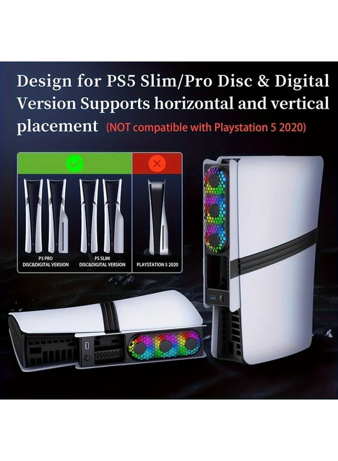 مروحة تبريد مع إضاءة RGB لأجهزة PS5 Pro وPS5 Slim (إصدار الأقراص والرقمي) - مروحة تبريد RGB هادئة مع أوضاع تدفق هواء قابلة للتعديل - مروحة بثلاث سرعات مع منفذ USB 3.0 وإضاءة RGB ديناميكية - اللون الأسود والأبيض - Image 3