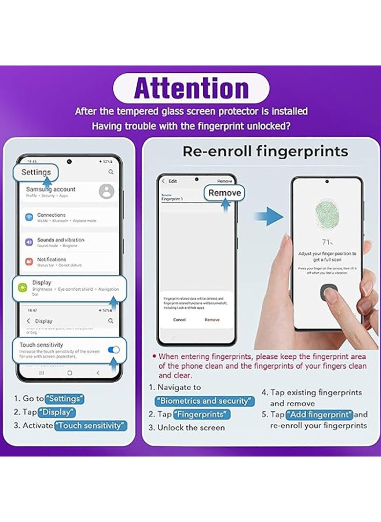 Generic 2 Pack Glass Screen Protector for Samsung Galaxy S24 Ultra [Support Fingerprint Unlock], HD High definition transparent anti-scratch, no bubbles, easy to instal  - Image 2