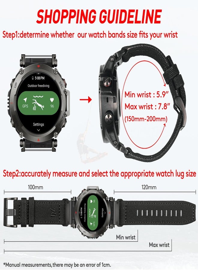 DAVILANE Canvas Watch Band Sports Strap Compatible With Huami Amazfit T-Rex/T-Rex 2/T-Rex Pro/T-Rex Ultra,New Upgraded Connector Design, GRN, T-Rex Ultra, Military - Image 5