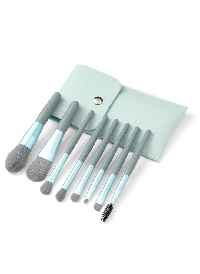 Liasun Liasun Travel Makeup Brush Set 8PCS Mini Size Premium Synthetic Fiber Foundation Blush Concealer Eyebrows Eye Shadow Angled brush Lip Make up Brush With Storage Bag(Blue Gray)  - Image 1
