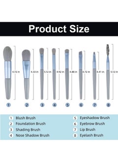 Liasun Liasun Travel Makeup Brush Set 8PCS Mini Size Premium Synthetic Fiber Foundation Blush Concealer Eyebrows Eye Shadow Angled brush Lip Make up Brush With Storage Bag(Blue Gray)  - Image 2