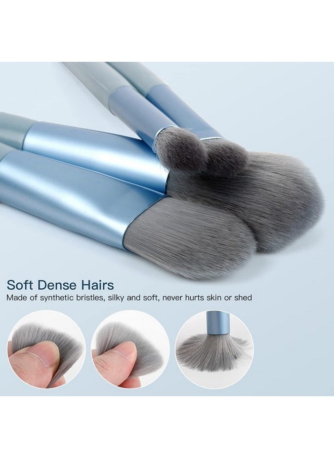 Liasun Liasun Travel Makeup Brush Set 8PCS Mini Size Premium Synthetic Fiber Foundation Blush Concealer Eyebrows Eye Shadow Angled brush Lip Make up Brush With Storage Bag(Blue Gray)  - Image 5