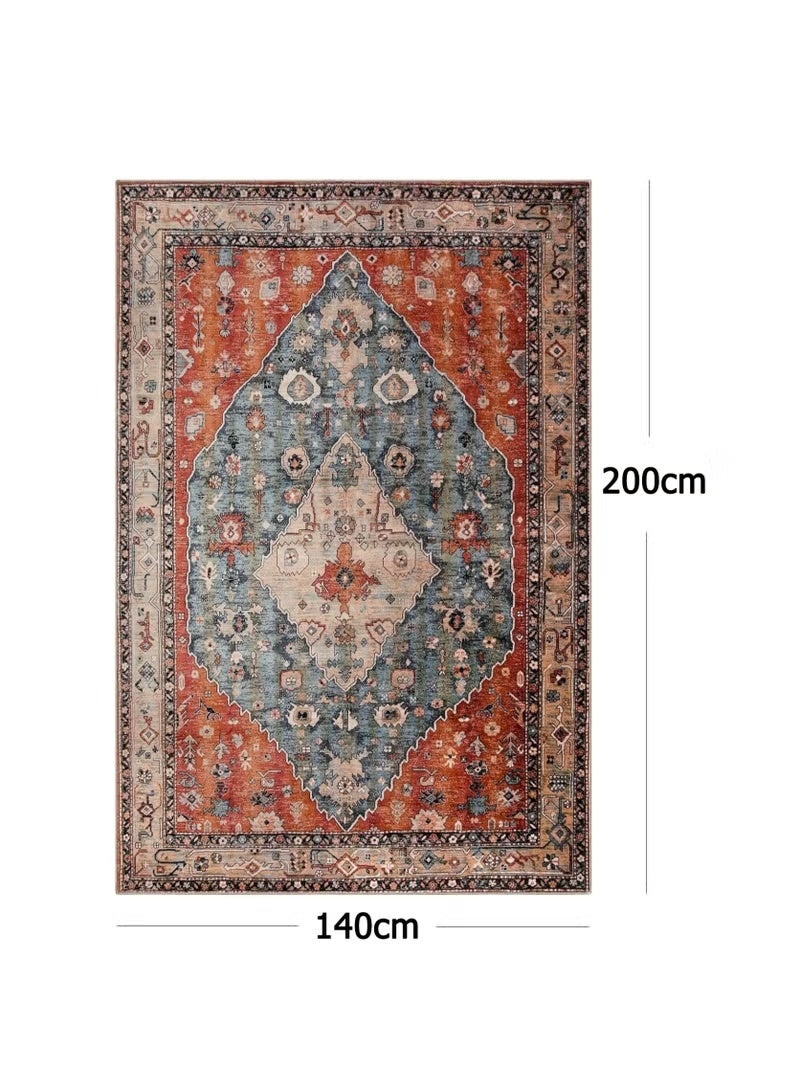 سجادة مربعة بنمط بوهو قبلي 200 × 140 سم، سجادة ناعمة لغرفة المعيشة والمطبخ والمدخل مع ظهر مطاطي، سجادة شرقية مانعة للانزلاق للاستخدام الداخلي في غرفة النوم أو غرفة الأطفال أو المكتب (صدأ/أزرق مخضر باهت، 200 × 140 سم) - Image 2