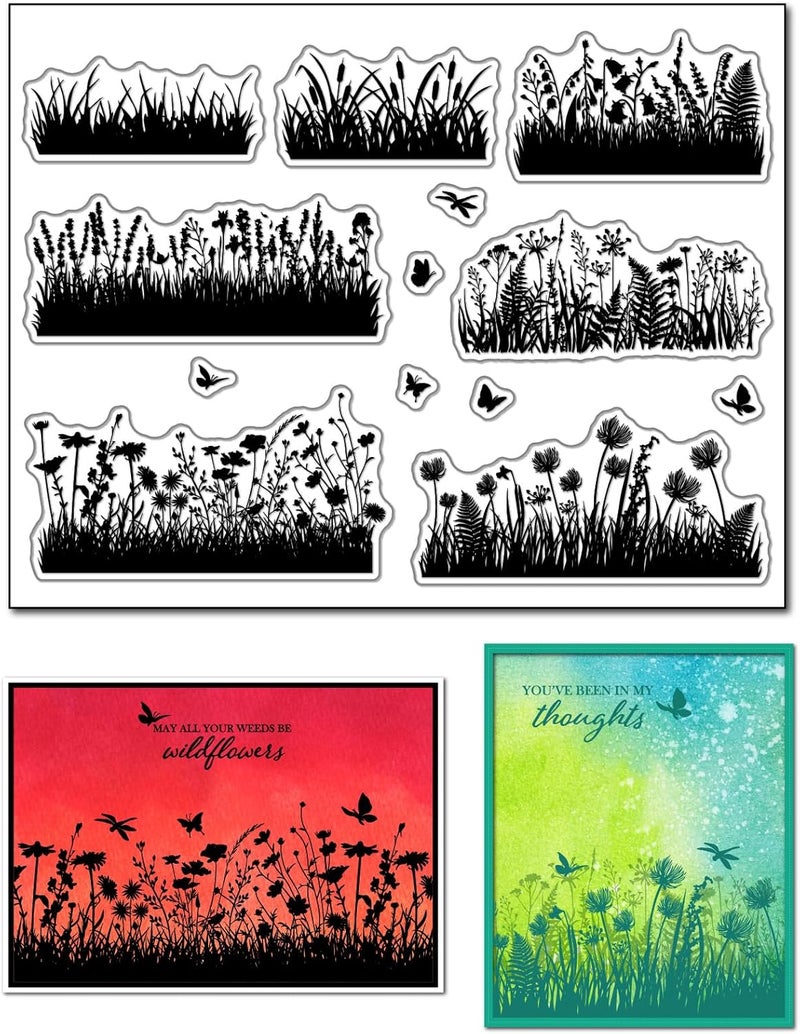 Arbuya Silhouette Wildflowers Clear Stamps for Card Making DIY Dandelion Lavendar Flowers Rubber Stamps for Gift Tags Paper Crafting Scrapbooking Decor - Image 1