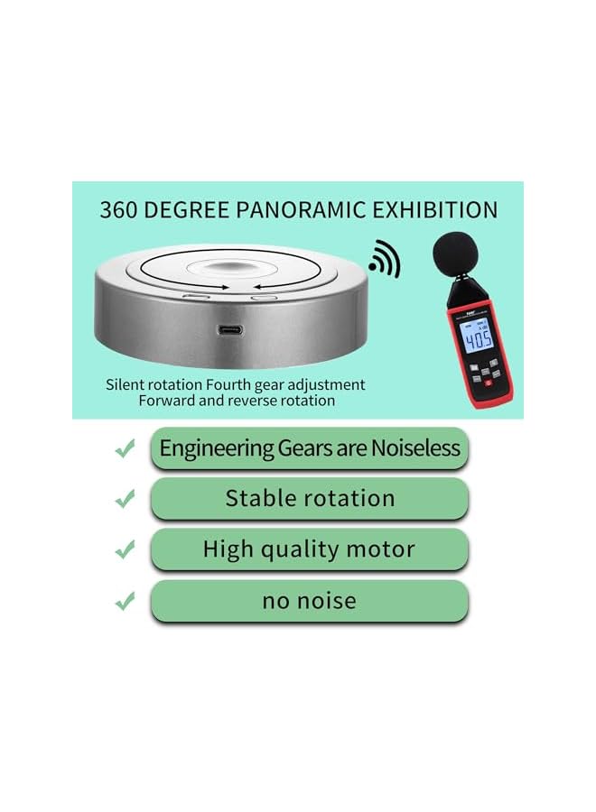 The Bros Rotating Display Stand - Spinning Display Stand with Colored Lights - Lighted LED Base for Glass Art with 4 Revolving and 8 Light Modes - Electric & Battery-Operated Platform - 5.1x1.2" (Silver) - Image 4