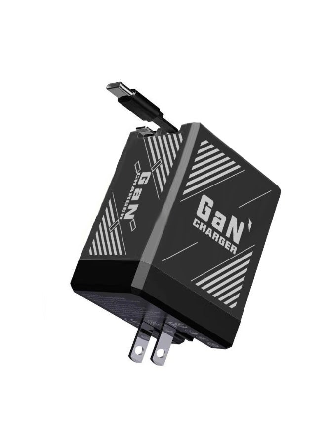  FUFFI شاحن سريع 20 وات GaN مع كابل مدمج، كتلة شاحن حائط PD قابلة للطي، شاحن USB C مزدوج المنفذ محمول لهاتف iPhone Android-أسود - Image 1