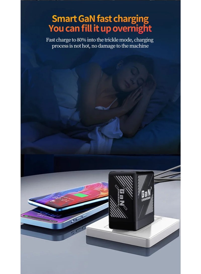  FUFFI شاحن سريع 20 وات GaN مع كابل مدمج، كتلة شاحن حائط PD قابلة للطي، شاحن USB C مزدوج المنفذ محمول لهاتف iPhone Android-أسود - Image 5