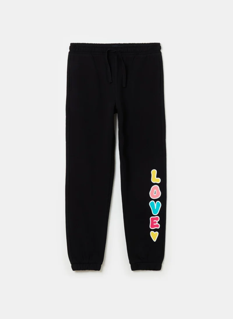 او في اس Fleece joggers with drawstring and print