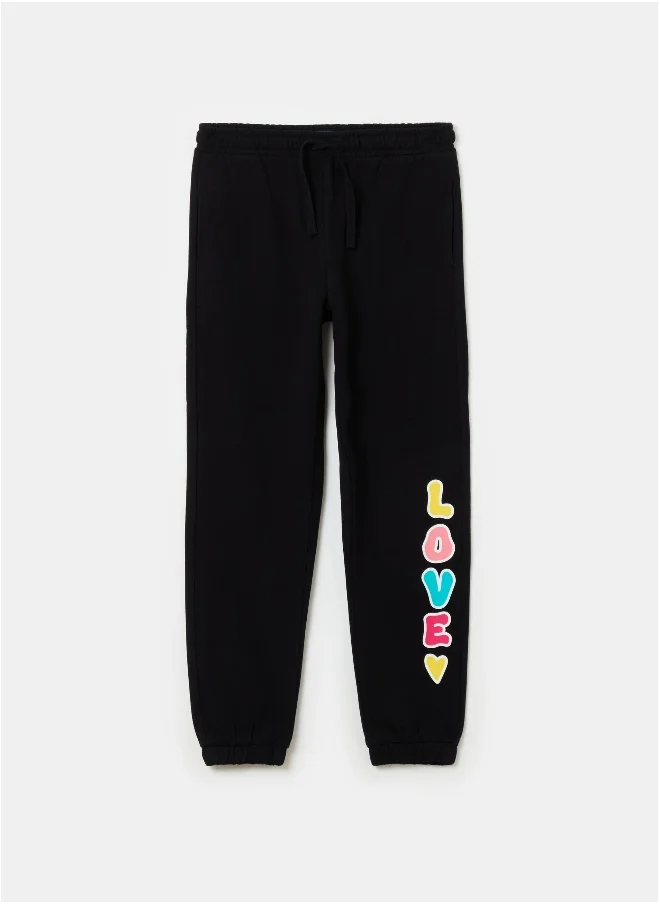 او في اس Fleece joggers with drawstring and print