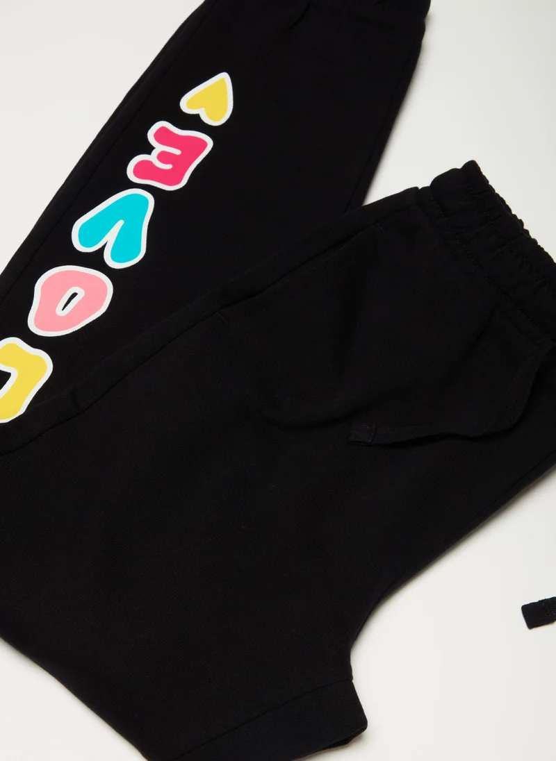 Ovs Fleece joggers with drawstring and print
