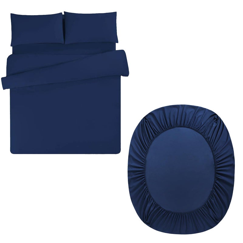 Aisbo King Duvet Set with Sheet  Navy Blue 4 Pieces Microfiber Bedding Set for Kingsize Bed Includes Duvet Cover Fitted Sheet and Pillowcases