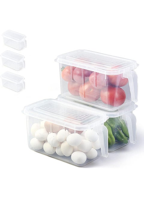 3-Piece Refrigerator Organizer, Stackable Plastic Kitchen Food Storage Containers with Lids and Handle for Fruits and Vegetables, Freezer Safe Food Storage Boxes, Transparent