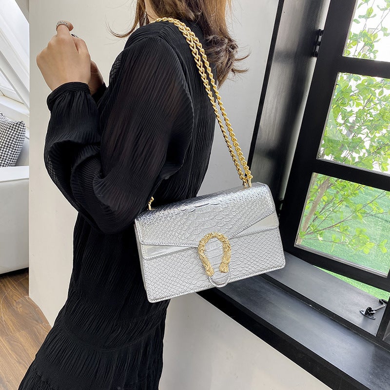 Textured Chain Bag 2023 Women'S Bag Distinctive Snakeskin Shoulder Bag Patent Leather Glitter Crossbody Bag - Image 4