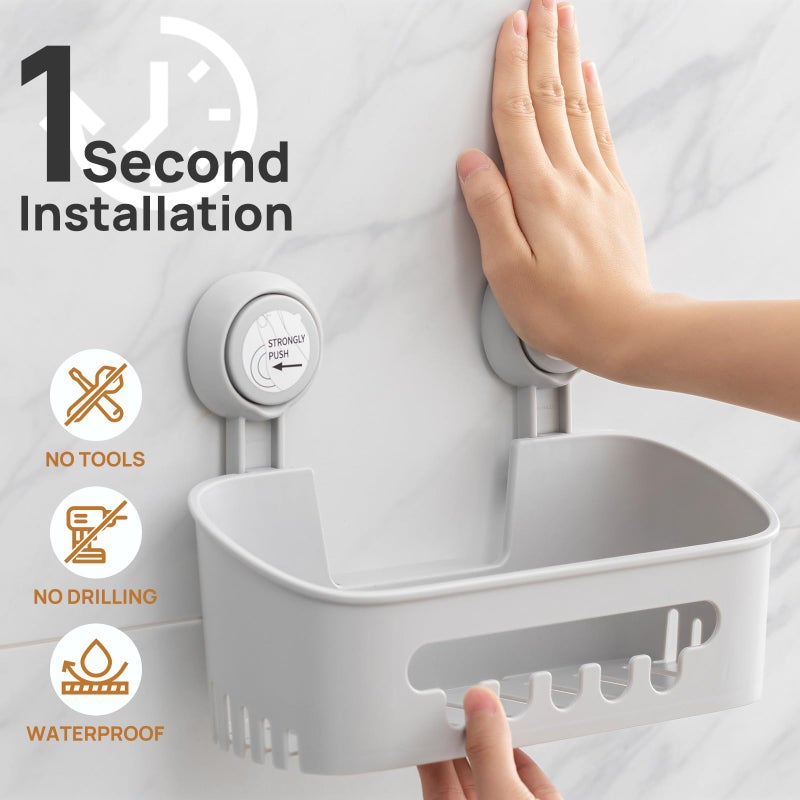 Leverloc Shower Caddy Suction Cup Set Shower Organizer & Soap Holder & Toothbrush Holder  Bathroom Shelf Basket No-Drilling  Removable Suction Storage Waterproof Bathroom Caddy  Gray - Image 2
