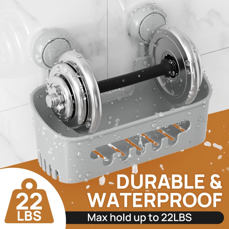 Leverloc Shower Caddy Suction Cup Set Shower Organizer & Soap Holder & Toothbrush Holder  Bathroom Shelf Basket No-Drilling  Removable Suction Storage Waterproof Bathroom Caddy  Gray - Image 3