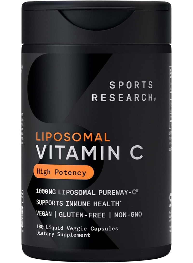 SPORTS RESEARCH High Potency Liposomal Vitamin  C Supplement 1000 mg 180 Liquid Veggie Capsules - Image 1
