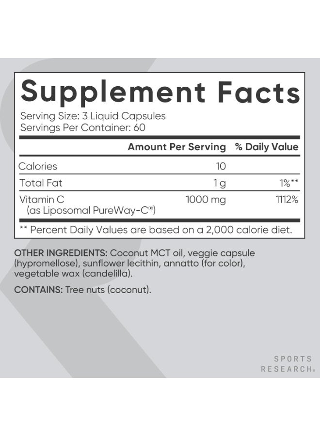 SPORTS RESEARCH High Potency Liposomal Vitamin  C Supplement 1000 mg 180 Liquid Veggie Capsules - Image 4