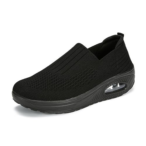 Touchmosees Women's Nursing Shoes Air Cushion Orthopedic Diabetic Wedge Sneaker Toning Rocker Platform Walking Shoes 2266 Black 35 - Image 1