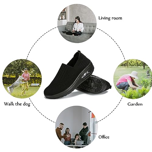 Touchmosees Women's Nursing Shoes Air Cushion Orthopedic Diabetic Wedge Sneaker Toning Rocker Platform Walking Shoes 2266 Black 35 - Image 5