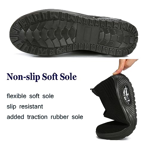 Touchmosees Women's Nursing Shoes Air Cushion Orthopedic Diabetic Wedge Sneaker Toning Rocker Platform Walking Shoes 2266 Black 35 - Image 3