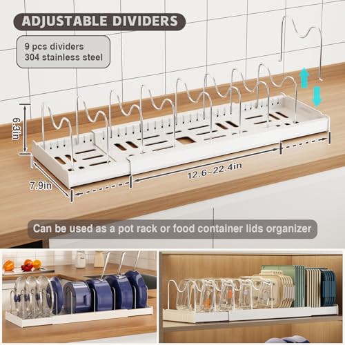 Magheo 2 Pack Expandable Food Storage Container Lid Organizers 22 Pots and Pans Organizer Under Cabinet with 9 Adjustable Dividers Pot and Pan Lid Holders Rack Inside CabinetWhite - Image 3