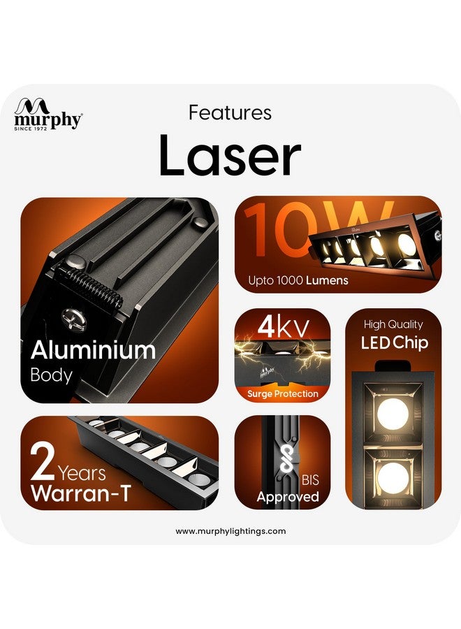 Murphy 10W Black Finish Square Laser LED Ceiling COB Spot, Focus, Down Ceiling Light, Ceiling Pop Light (Warm White, Pack of 10), with 2 Years Warranty - Image 3