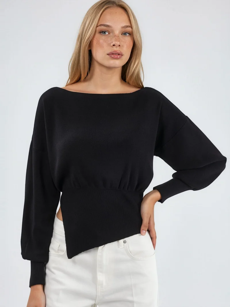 HICCUP Boat Neck Medium Thickness Knit Sweater