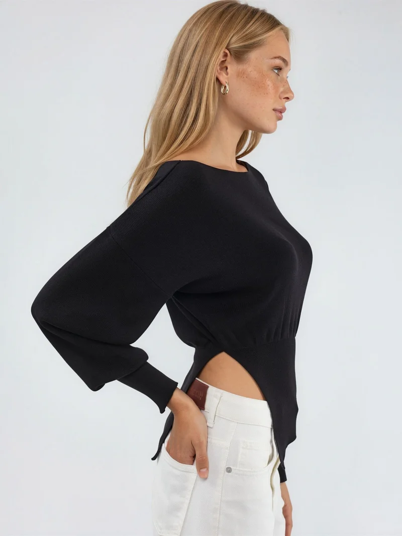 HICCUP Boat Neck Medium Thickness Knit Sweater