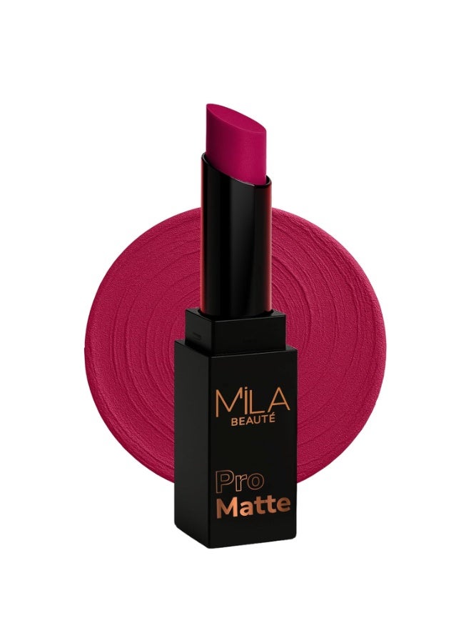 ميلا بيوتي أحمر الشفاه "برو مات" (Pro Matte) من ميلا بوتيه (Mila Beauté) | لون غني وعالي التركيز يدوم طويلاً | لمسة نهائية شبه مطفية (Semi-Matte) | تركيبة خفيفة الوزن | تغطية كاملة بمسحة واحدة | لون شفاه فاخر | الدرجة: أناركالي (Anarkali) - 4.2 جم - Image 1