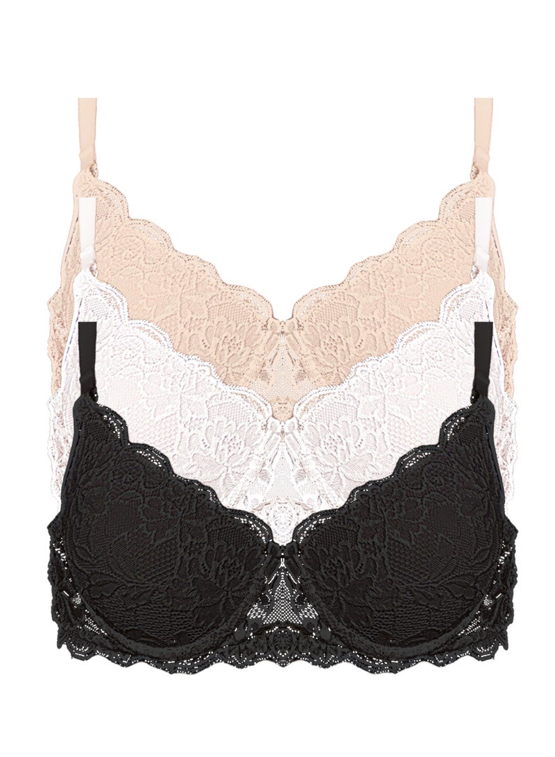 Dadoush Women's padded bra made of light and soft fabric, push-up bra with elegant lace embroidery - Image 2