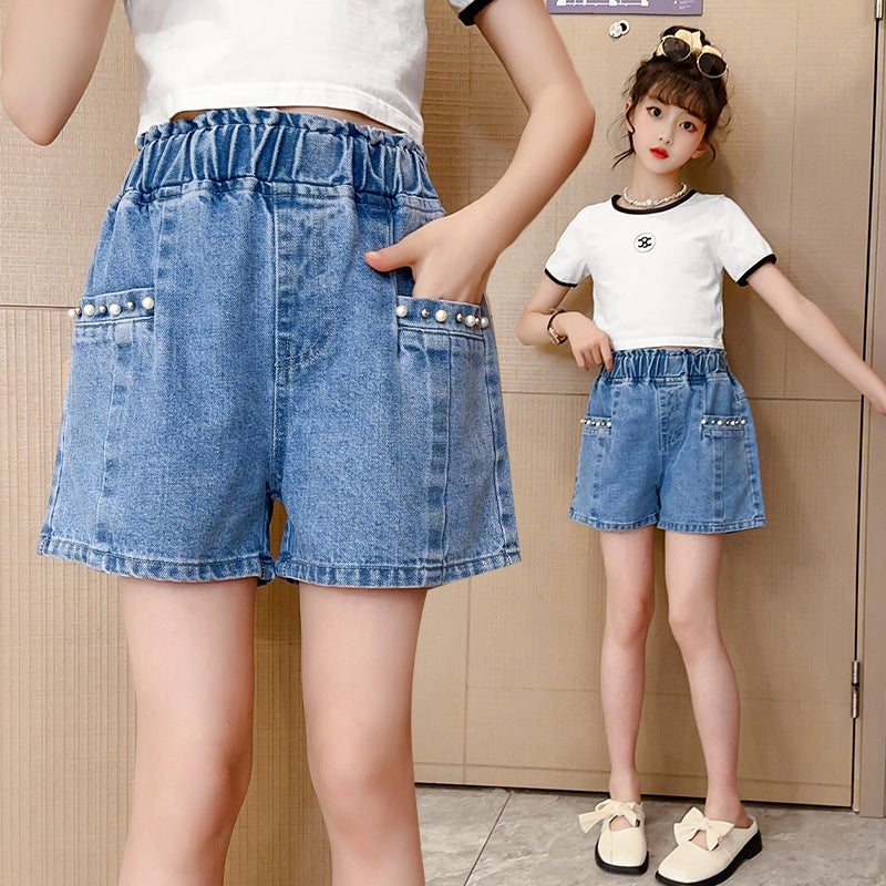 Children'S Pants Girls Denim Shorts Summer Style Medium And Large Children Girls Fashion Versatile Jeans Summer - Image 2
