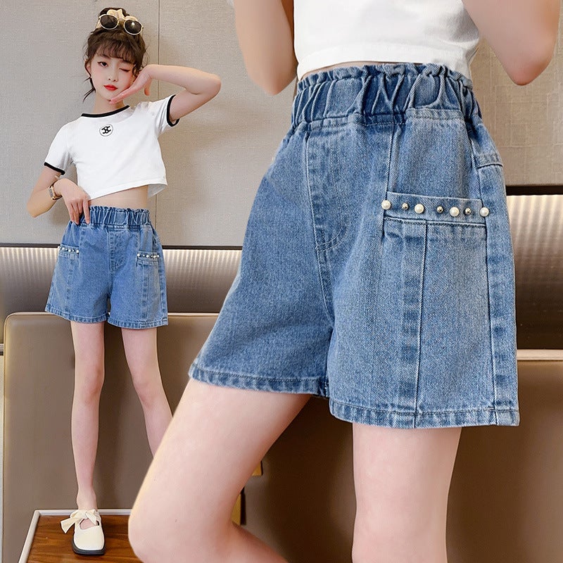 Children'S Pants Girls Denim Shorts Summer Style Medium And Large Children Girls Fashion Versatile Jeans Summer - Image 3