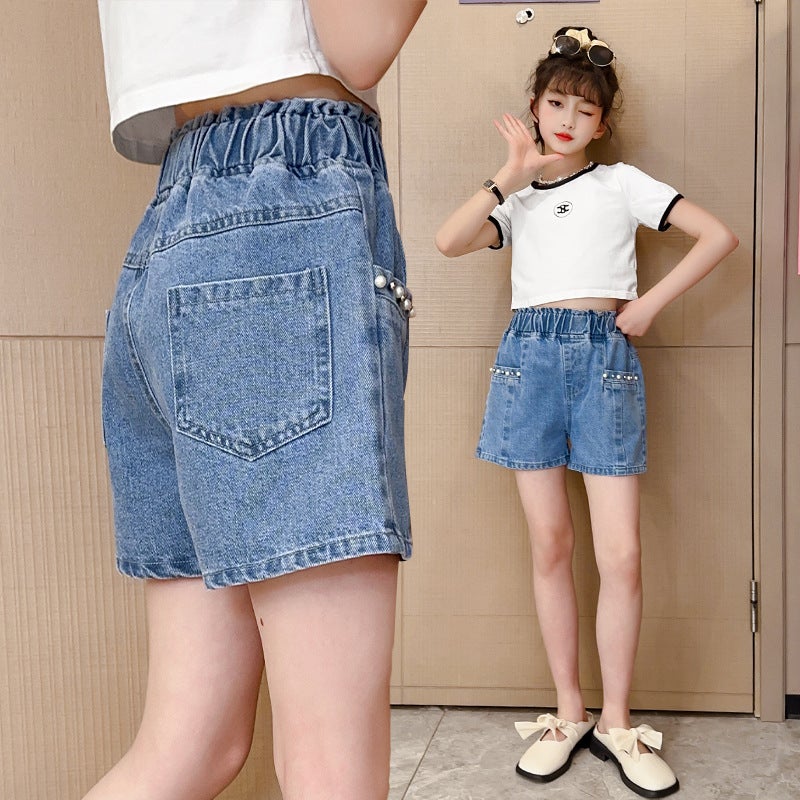 Children'S Pants Girls Denim Shorts Summer Style Medium And Large Children Girls Fashion Versatile Jeans Summer - Image 4