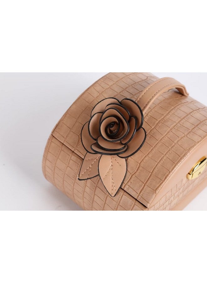Sagrach Jewelry Box Organizer for Women Girls | 3 Layer Medium Jewellery Storage Case Lockable | PU Leather Jewel Holder for Necklace Earrings Rings Women's(1Pc, Brown Color) - Image 5