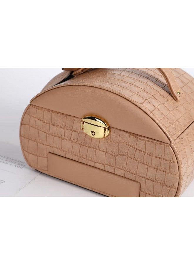 Sagrach Jewelry Box Organizer for Women Girls | 3 Layer Medium Jewellery Storage Case Lockable | PU Leather Jewel Holder for Necklace Earrings Rings Women's(1Pc, Brown Color) - Image 4