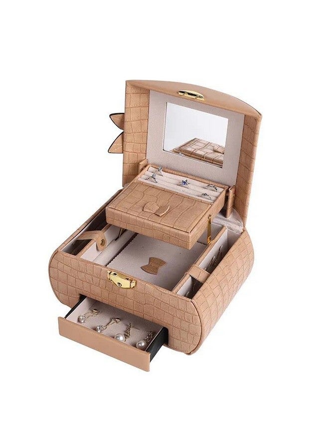 Sagrach Jewelry Box Organizer for Women Girls | 3 Layer Medium Jewellery Storage Case Lockable | PU Leather Jewel Holder for Necklace Earrings Rings Women's(1Pc, Brown Color) - Image 1
