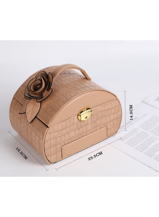 Sagrach Jewelry Box Organizer for Women Girls | 3 Layer Medium Jewellery Storage Case Lockable | PU Leather Jewel Holder for Necklace Earrings Rings Women's(1Pc, Brown Color) - Image 2