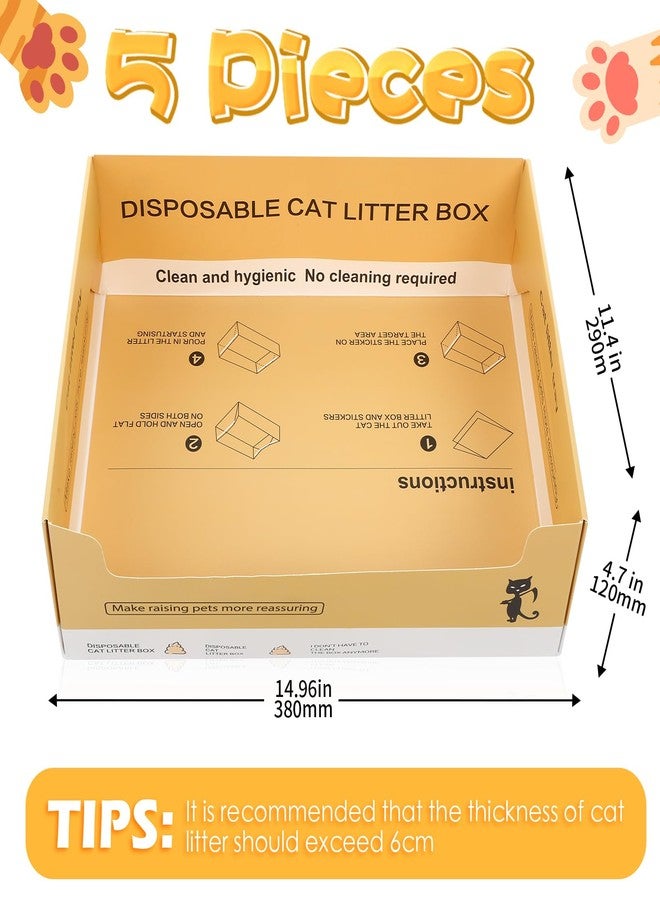 Maxcheck 5 Pcs Disposable cat Litter Box 14.96 x 11.4 x 4.7 Inch Disposable Litter Boxes for Cats, Double Layer Foldable Paper prefilled Portable Tray for Cats, Small Kitty Pets Animals Travel Needs - Image 2